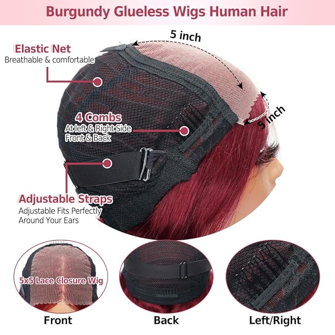 99J Burgundy Lace Front Wigs Human Hair 250% Density Body Wave 5x5 HD Lace Closure Wigs Human Hair Wine Red Glueless Wigs Human Hair Pre Plucked Pre Cut Burgundy Wig 22 Inch