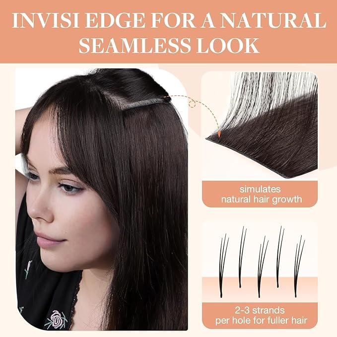 GOO GOO Invisi Edge Clip in Hair Extensions 16inch 140g 7Pcs Injected Seamless PU Clip in Hair Extensions, Virgin Real Human Hair, 2A Light Brown
