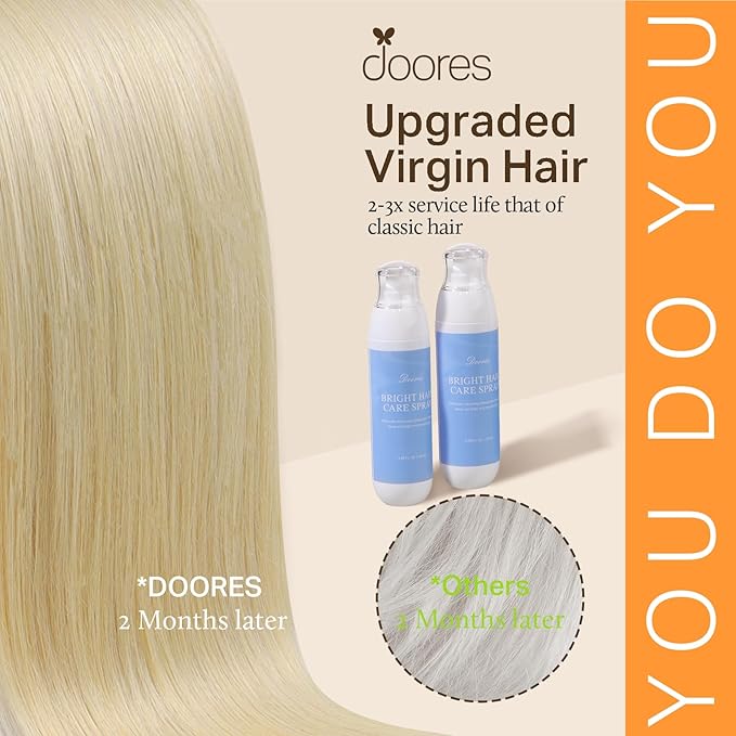 DOORES Hair Extensions, Bleach Blonde 14 Inch 7pcs 110g, Clip in Hair Extensions Seamless Clip ins Remy Invisi Edge