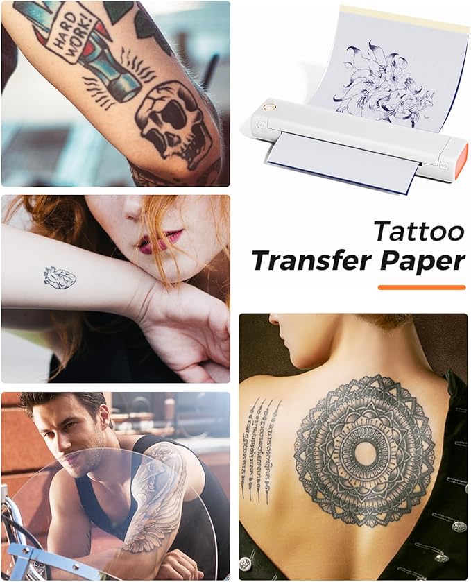 Phomemo Tattoo Stencil Printer, M08F Wireless Thermal Tattoo Printer with 10pcs Transfer Paper, Compatible with Phone/Tablet/PC, Tattoo Supplies for Tattoo Artists & Beginners, White & Orange