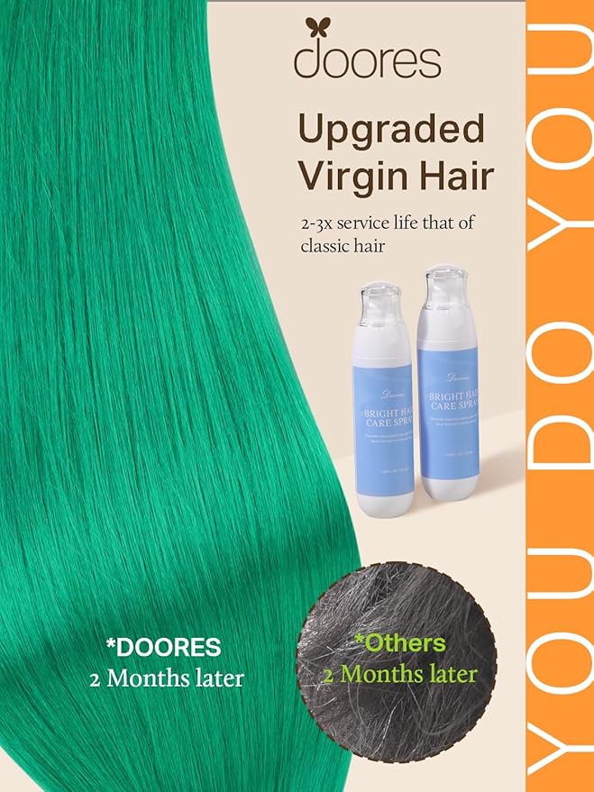 DOORES Tape in Human Hair Extensions, Green Tape, 10pcs 25g 16 Inch, Real Hair Glue, Straight