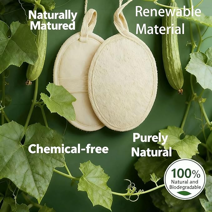 2 Pack Natural Loofah Sponge - Exfoliating Body Scrubber for Shower & Bath, Biodegradable & Gentle for Face Body Women Men