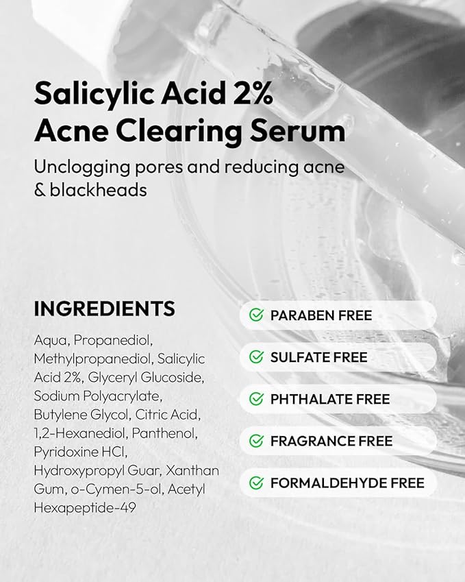 Salicylic Acid 2% Acne Clearing Serum - Treats Blackheads & Blemishes - for Oily & Combination Skin - 1 Fl Oz