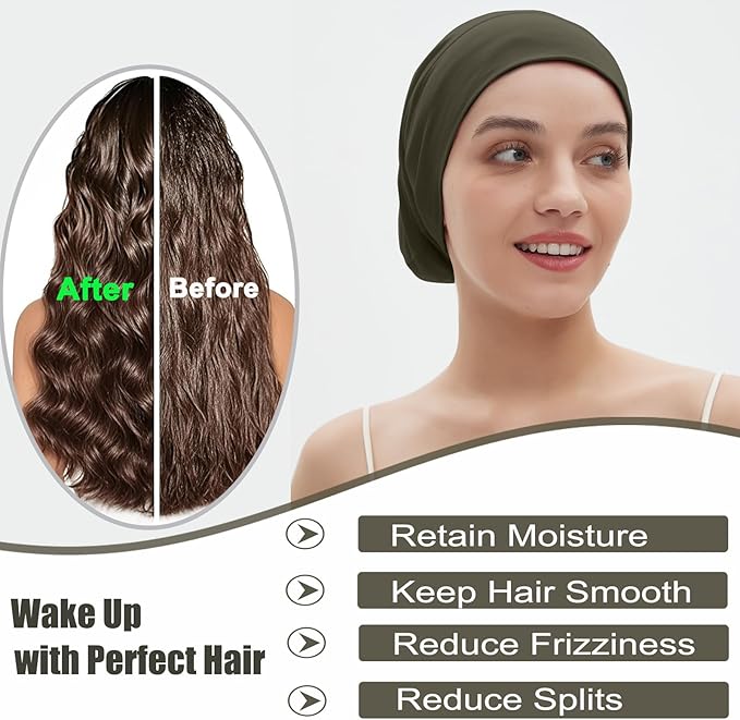 Sleep Cap Bonnet for Sleeping, Adjustable Cooling Ice Silk Lined Hair Bonnets for Natural Curly Braids Beanie Hat Women Men