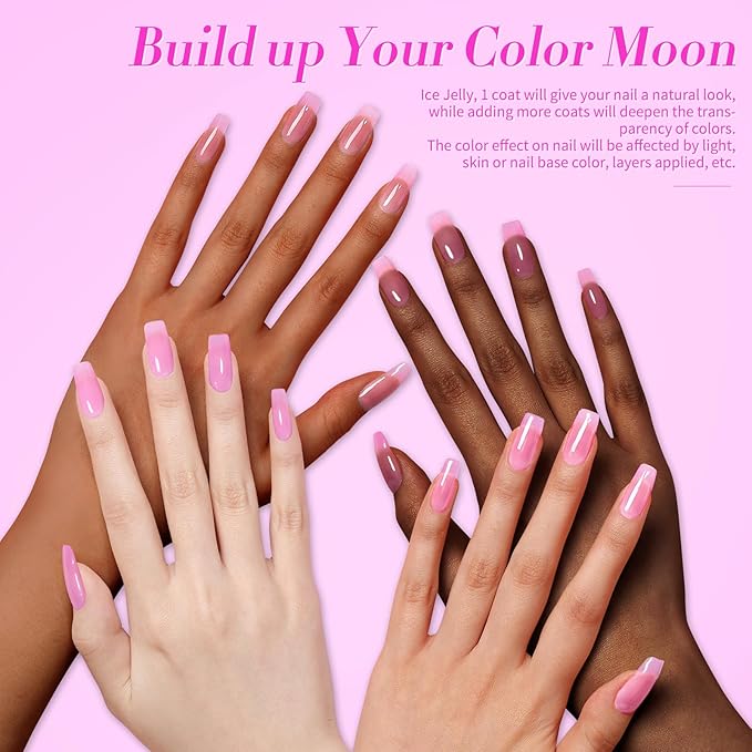 BORN PRETTY Ice Jelly Gel Nail Polish Jelly Halloween Hot Pink Gel Polish Sheer Transparent Hot Pink Natural Translucent Hema-Free Soak Off Gel Polish Nail Art DIY Christmas Gift 15ML