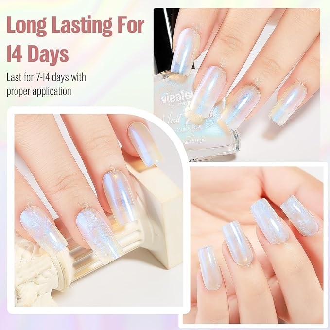 Pearl Blue Iridescent Nail Polish 15ml - Aurora Mermaid & Unicorn Glossy, Quick Dry Air Dry Long Lasting, Oil-Based Vegan Nail Art Polish - DIY at Home