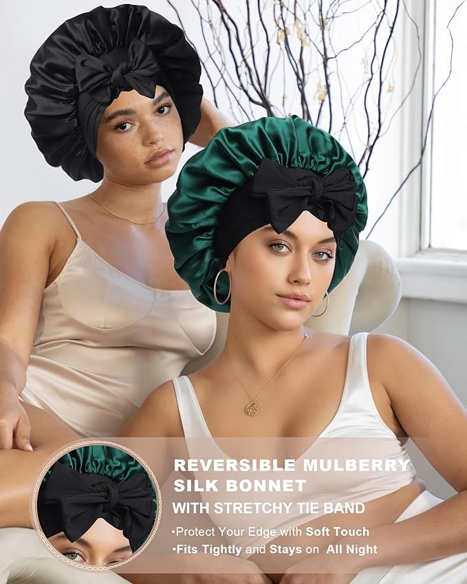 Mulberry Silk Bonnet Sleeping Women Curly Hair Bonnets Tie Band Double Layer Reversible Sleep Bonnet Silk Hair Wrap Sleep Cap