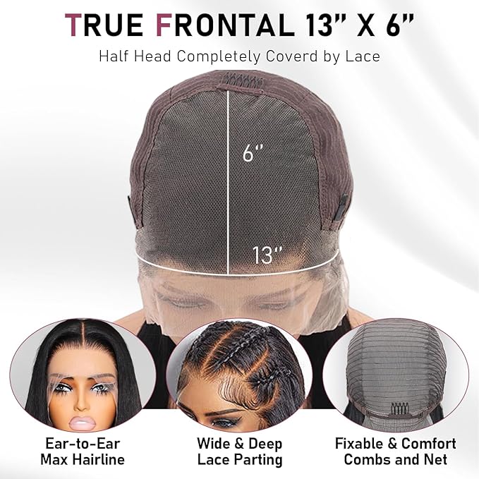 13x6 HD Lace Front Wigs, 100% Human Hair, [2-Year Life], 200% Density 30 Inch Straight Frontal Wigs Human Hair Pre Plucked for Black Women Free Part,[0.1mm Ultra-Thin Skinlike HD Lace]