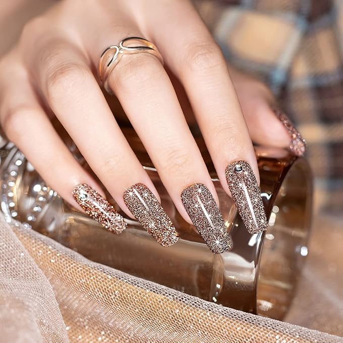 RARJSM Reflective Glitter Gel Polish,Flash Dimond Caramel Brown Gel Nail Polish Winter Colors Sparkly Shiny Nail Art U V L E D Curing Need for Manicure DIY and Nail Salon 7.5ML