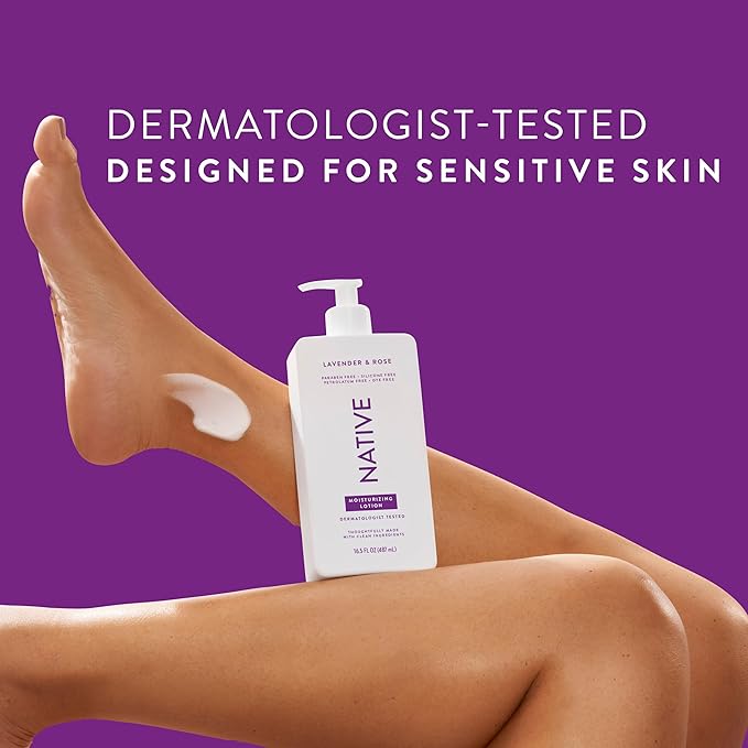 Native Body Lotion Contains Naturally Derived Plant-Based Moisturizers for Women and Men | Restores Dry Skin, Lavender & Rose, 16.5 fl oz