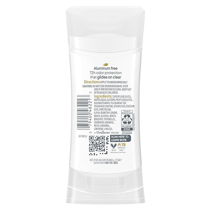 Dove Aluminum Free Deodorant for Women 4 Count Cucumber and Green Tea 72 hour odor protection 2.6 oz