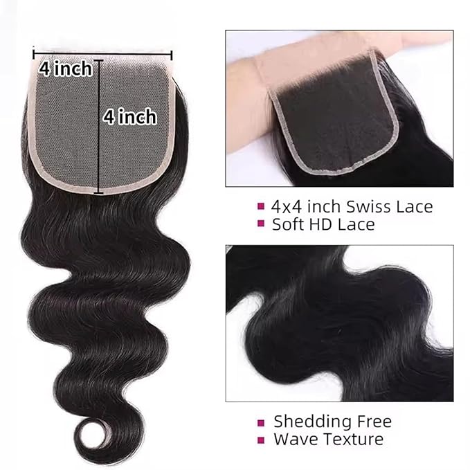 12A Human Hair Bundles 14 16 18 + 12 Inch Body Wave 100% Unprocessed Hair 3+1 bundles Deals Extensions Quick Weave Human Hair Natural Black Color