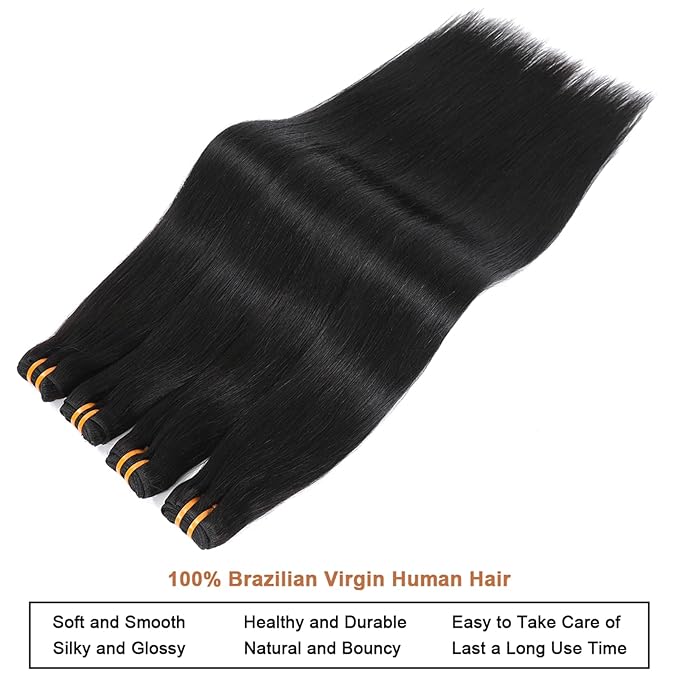 16A Raw Human Hair Bundles 100% Burmese Virgin Straight Bundles Human Hair, Sliky Boutique Extensions, Can Be Dyed and Restyled, Full Ends, Vertical Smooth (22 24 26 Inch)