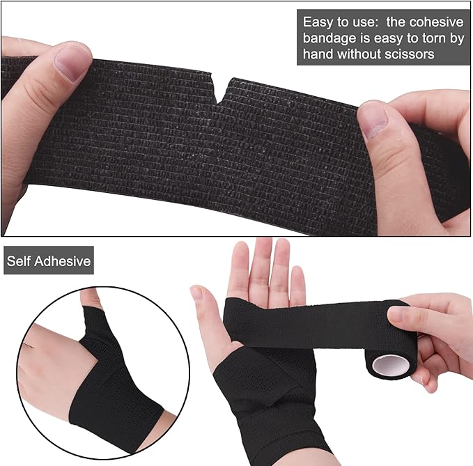 BQTQ 108 Rolls Self Adhesive Bandage - 2 Inch Black Self Stick Bandage Tape - Athletic Wraps for Wrist & Ankle - Swelling & Sprains (Black)