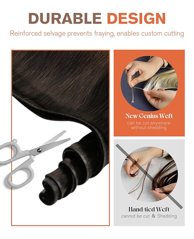 Sunny Hair Genius Weft Extensions Real Human Hair Brown Balayage Genius Weft Hair Extensions Human Hair Balayage Dark Brown Mix Light Brown Human Hair Extensions Sew in Bundles 20inch