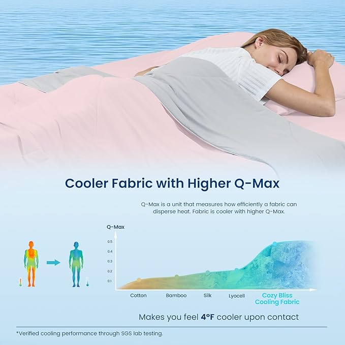 Cozy Bliss Cooling Comforter Queen Size, Cooling Blankets for Hot Sleepers and Night Sweats, Pink Gray Summer Comforter for Queen Size Bed, Breathable Soft Lightweight Silk Smooth
