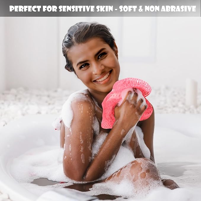 SubSahara African Net Sponge Authentic - 2 Pieces Exfoliating Scrubber for All Skin Types, Ideal for Face & Body Daily Use, Durable, Gentle Exfoliation (Purple & Pink)