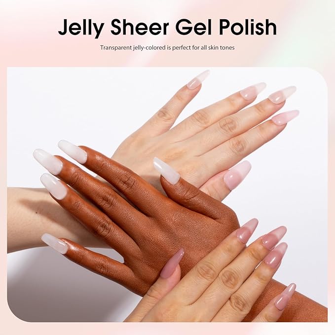 CANNI Sheer Jelly Milky White Gel Nail Polish, 1Pcs Jelly White Gel Polish Sheer Clear Light White Translucent Color Soak Off U V Nail Manicure Salon DIY