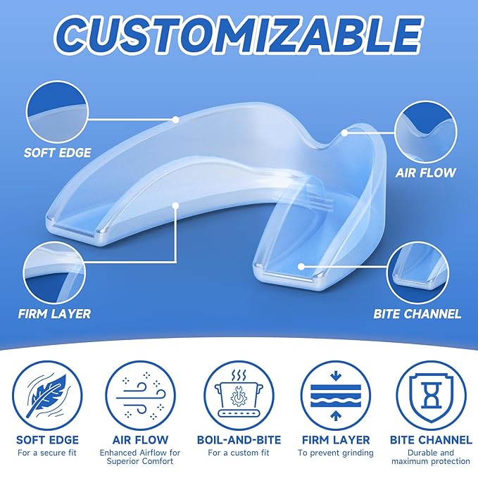 4 Pack Blue Mouth Guards for Women and Teens, Medium Size, Moldable Night Guards for Teeth Grinding and Clenching, Comfortable Bite Guards, Stylish Custom Dental Guards for Protection