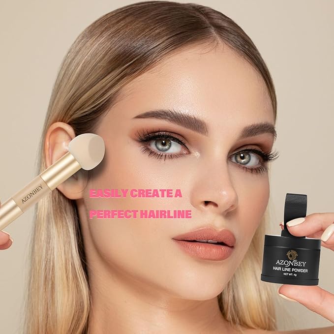 Root Touch Up Sets,Hairline Powder for Women Cover Up- Hairline Concealer for Thin and Thinning Hair, Water & Sweat Resistant,Contain Azonbey Makeup Brush (Med Blonde, Med-Makeup Brush)