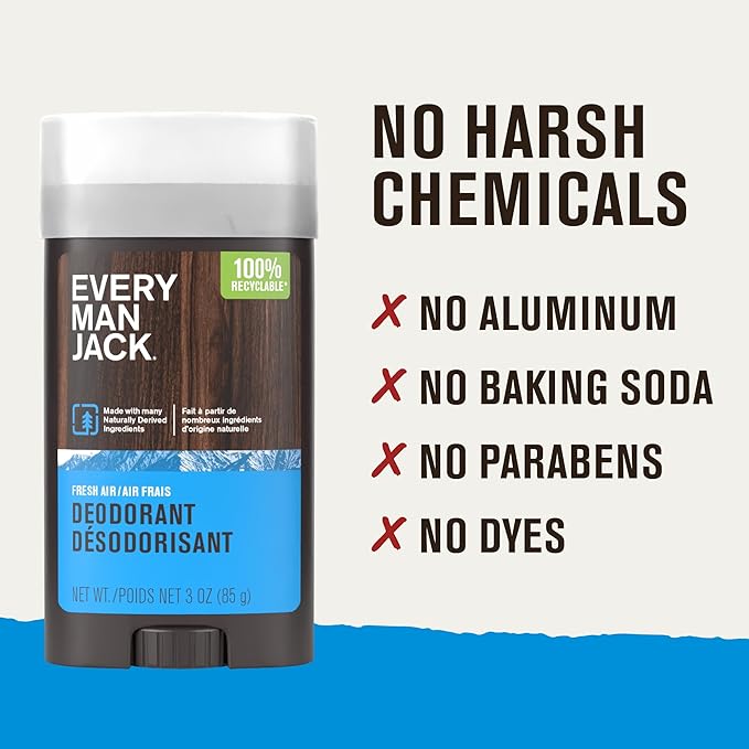 Every Man Jack Fresh Air Men’s Deodorant - Stay Fresh with Aluminum Free Deodorant For all Skin Types - Odor Crushing, Long Lasting, with Naturally Derived Ingredients - 3oz (2 Pack)