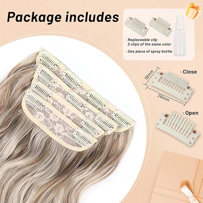 Clip in Hair Extensions for Women Dark Blonde Hair Extensions Synthetic Clip in Long wavy clip in hair extensions 20 inch Double Weft Hairpieces Full Head For Women (20INCH, P88/86)