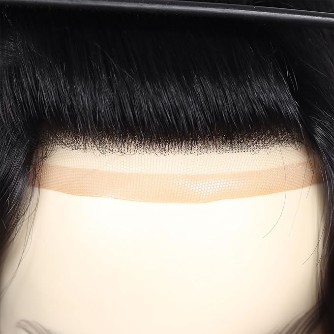 6x8 7x9 Hair Men’s Toupee Mono Lace PU Hairpiece Replacement Capillary Prosthesis System 100% Human Hair Breathable Durable Males Wig Natural Black (Black, 8x10)