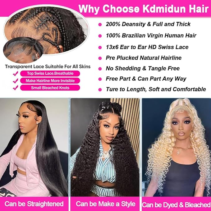 30 Inch Deep Wave Lace Front Wigs Human Hair 13x6 HD Lace Frontal Wigs for Women 200 Density Pre Plucked Brazilian Curly Human Hair Wig Glueless Deep Wave Wigs with Baby Hair