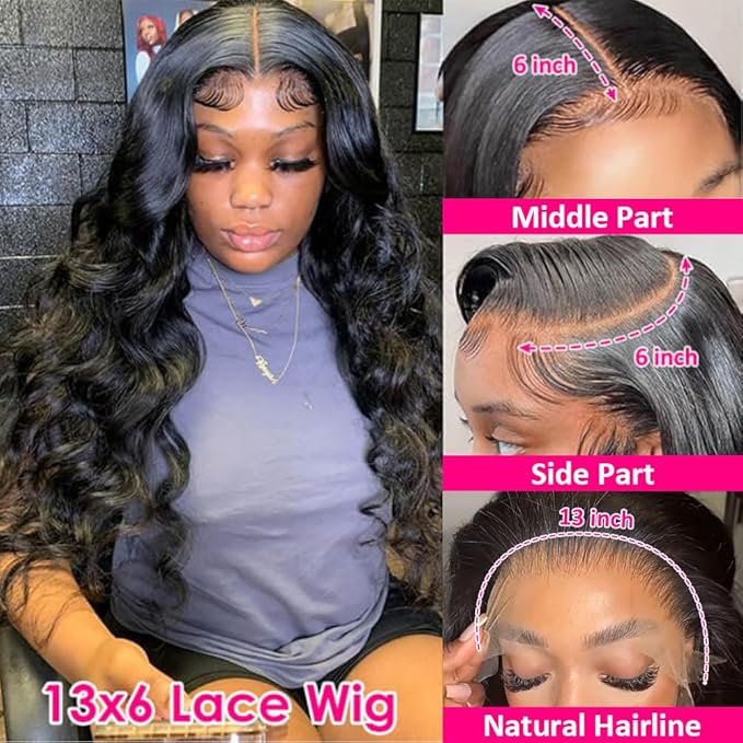 Pizazz 13x6 Body Wave Transparent Lace Front Wigs Human Hair Pre Plucked 180 Density HD Lace Frontal 9A Glueless Wigs with Baby Hair for Women 26Inch