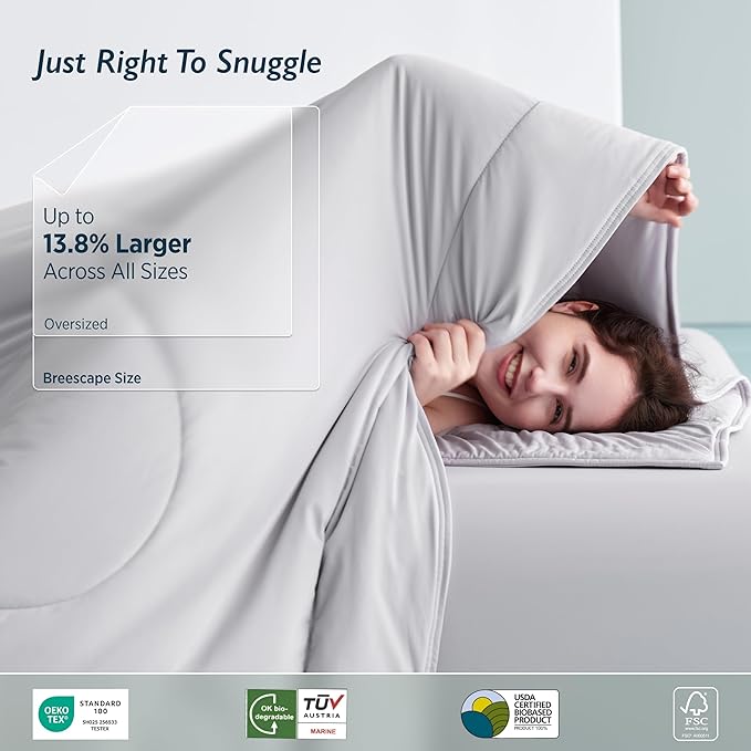 Breescape Cooling Comforter King Size - BlendTek™ Q-Max>0.46 Tech, Breathable Blanket for Hot Sleepers & Night Sweats Relief, Premium Lightweight Summer Bedding, 106x96 Inches, Misty Gray
