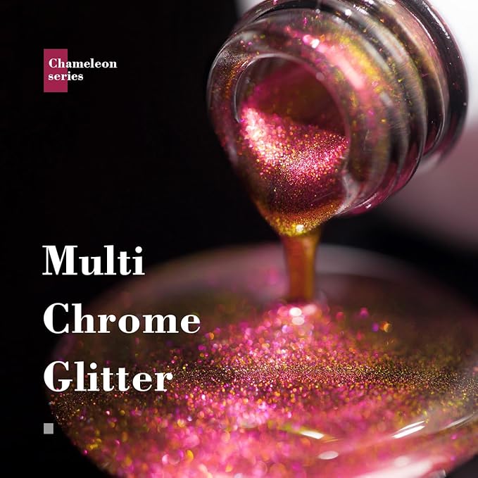 RARJSM Chameleon Glitter Gel Nail Polish Purple Red to Green Shimmery Multichrome Color Changing Gel Polish Curing Requires Sparkle Shimmer Nail Gel Varnish Soak Off DIY at Home Salon 15ml