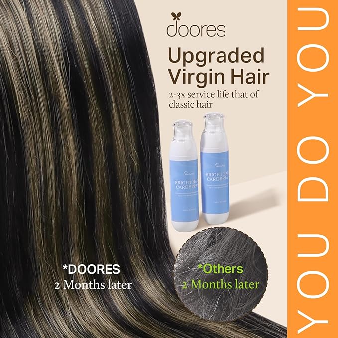 DOORES Hair Extensions Real Human Hair, Natural Black to Light Blonde, 9pcs, 14 Inch, 130g, Seamless Clip-In, Straight
