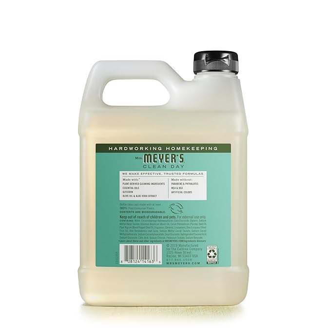 MRS. MEYER'S CLEAN DAY Hand Soap Refill, Made with Essential Oils, Basil, 33 fl. oz