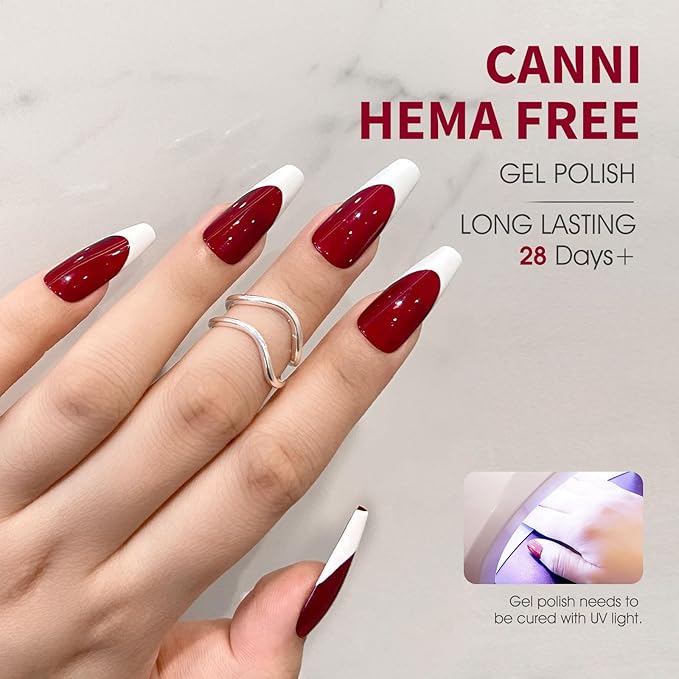CANNI Dark Red Jelly Gel Nail Polish, 1Pcs Sheer Burgundy Red Gel Polish Deep Wine Color High Gloss Soak Off U V Nail Manicure Salon DIY