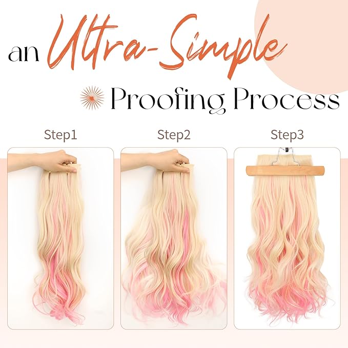 Kookastyle Clip in Hair Extensions, Natural Long Layered Soft Invisible Synthetic Curly Hairpieces for Women,4 pcs(20 Inch, Blonde with Pink)