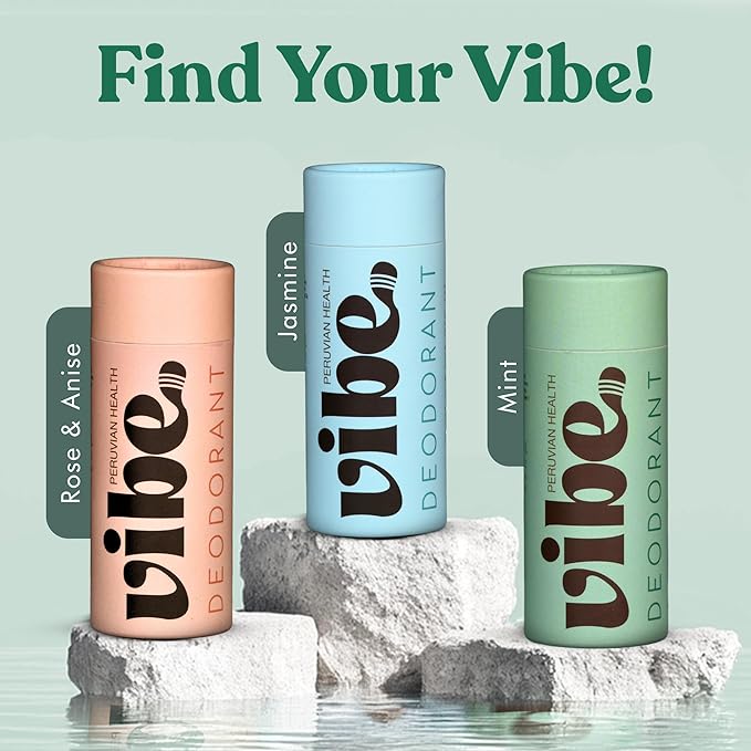 Vibe Aluminum Free Natural Deodorant for Women and Men - Long Lasting Odor Control with Organic Coconut Oil and Beeswax for Sensitive Skin, No Baking Soda or Parabens, Plastic Free (Mint)