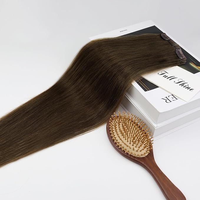 Full Shine Seamless Hair Extensions Clip in Dark Brown Hair Extensions Clip ins Brown Invisible Clip in Hair Extension Remy Hair for Short 12 Inch 3 Pcs 60 G
