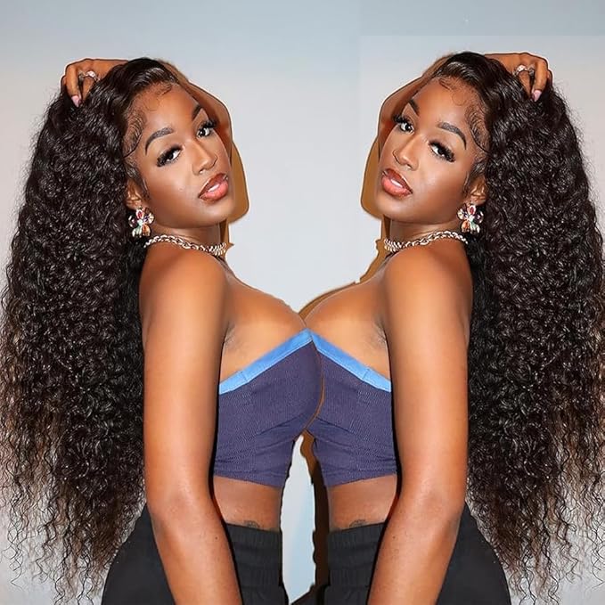 Deep Wave Lace Front Wigs Human Hair 200 Density 4x4 Glueless Wigs Human Hair Pre Plucked HD Transparent Lace Closure Human Hair Wigs for Black Women Natural Color (4x4, 22-inch)