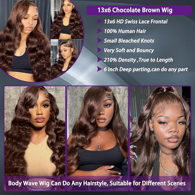 30 Inch Chocolate Brown Lace Front Wig Human Hair 220 Density 13x6 Hd Body Wave Lace Front Wigs Human Hair Pre Plucked Colored Frontal Wigs Human Hair Brown Wigs Human Hair Wigs for Women