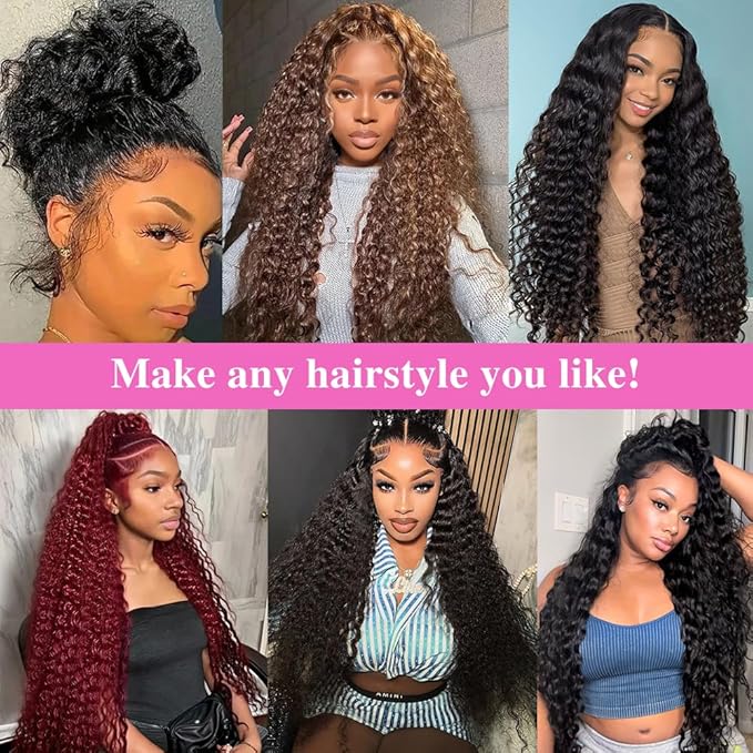 Hidden Strap 360 Deep Wave Lace Front Wigs Human Hair 220% Density 360 Glueless Wigs Human Hair with Drawstring 360 Deep Wave Curly HD Full Lace Front Wigs Human Hair Pre Plucked 34 inch