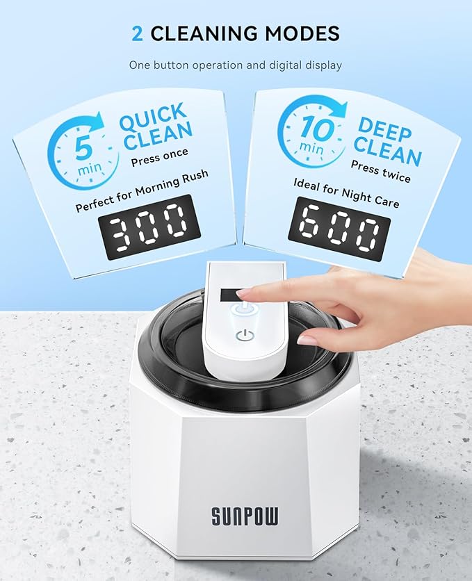 SUNPOW Ultrasonic Retainer Cleaner - 48kHz Retainer Cleaner Machine with 5 UV Lights for Dentures，Night Guards, Mouth Guards- 220ML Dental Cleaning Pod Upgrade Design