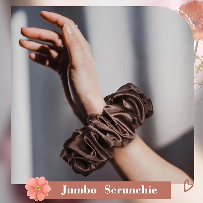 CEELGON Dark Brown Big Satin Scrunchie6.5 Inches Jumbo Scrunchies Silky Hair Ties Oversized Ponytail Holderfor Thick Curly Hair Extra Large Hair Accessories for Women (Espresso)