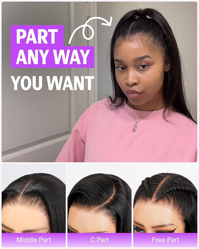 13x6 HD Lace Front Wigs Human Hair Glueless Pre Plucked Ear to Ear Bleached Knots 220% Density Straight Drawstring Wig 24 Inch