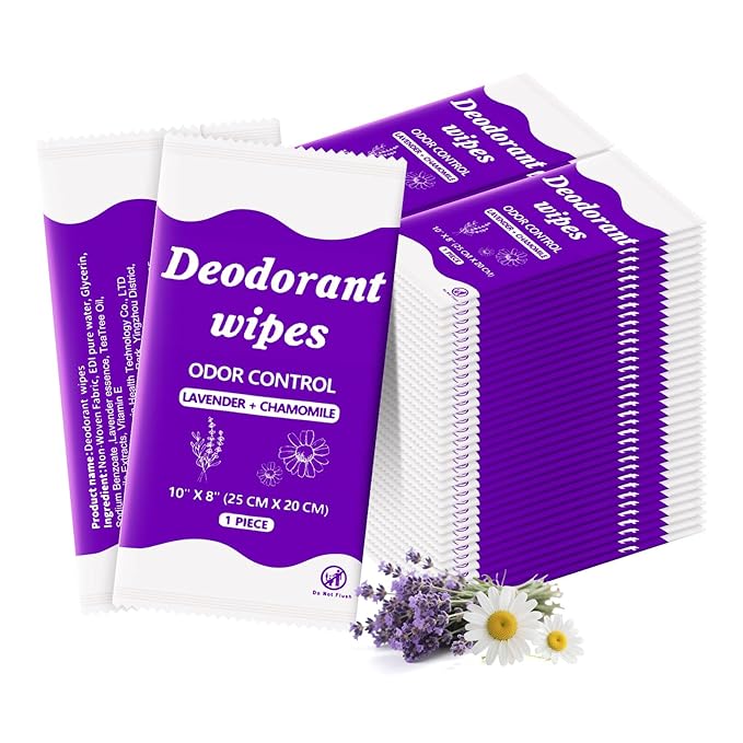Travel Deodorant Body Shower Wipes Deodorizing Bathing Wipes, Disposable No Rinse Adults Women Men Individually Wrapped Underarm Sweat Antiperspirant Bath Wipe for Travel Camping Gym (Purple,200 Pack)