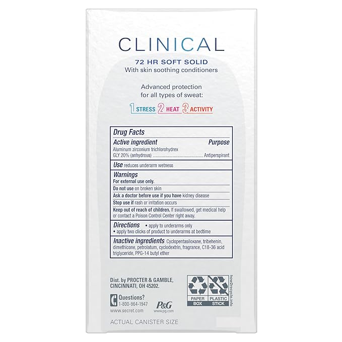 Secret Clinical Strength Antiperspirant Deodorant for Women, Stress Response, 3X Stress Protection, 72hr Sweat & Odor Protection, PH Balancing Minerals, Soft Solid, 1.6 oz