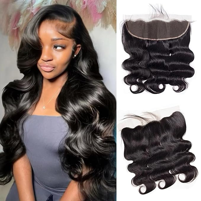 13x4 Lace Frontal Closure Body Wave Human Hair Ear to Ear HD Lace Frontal Closure Free Part Brazilian Body Wave Hair Extensions 150% Density Human Hair Pre Plucked with Baby Hair 8 Inch