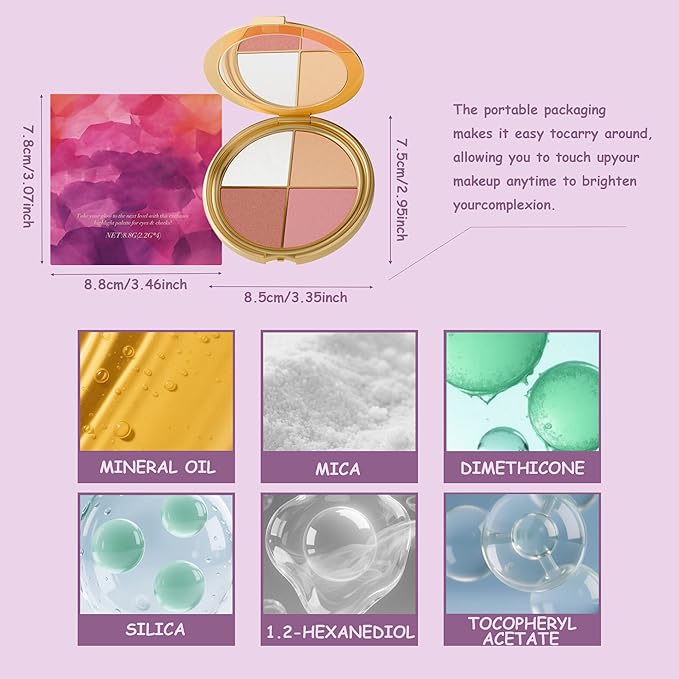 Eye & Cheek Palette，Glow Wardrobe Palette，Highlighting Eye & Cheek Palette，Eyeshadow and Highlighter Makeup，Makeup Palettes Contour Kit，Rich Glow Shades for Eyeshadow & Cheek Highlight