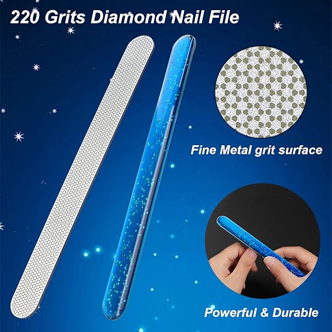 Diamond Nail File with Crystal Nail Shiner Set, Stainless Steel Nail File with Nano Glass Buffer, Metal Sapphire File with Nail Polisher, Professional Manicure Pedicure Kit for Salon Home and Travel