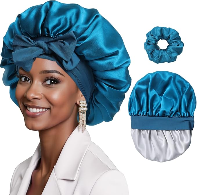 Mulberry Silk Bonnet Sleeping Women Curly Hair Bonnets Tie Band Double Layer Reversible Sleep Bonnet Silk Hair Wrap Sleep Cap