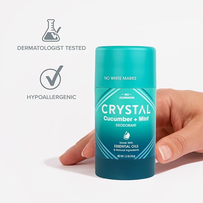 Crystal Magnesium Solid Stick Natural Deodorant, Non-Irritating Aluminum Free Deodorant for Men or Women, Safely and Effectively Fights Odor, Baking Soda Free, Cucumber + Mint, 2.5 oz